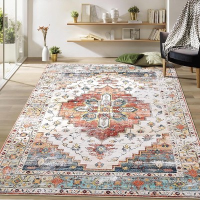 Vintage Boho Rug – Washable, Non-Slip, Medallion Design for Living Room, Bedroom, Home Office, Decorative