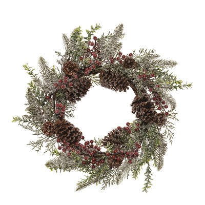 Transpac Artificial 24 in. Multicolor Christmas Frosted Acorn and Berry Wreath
