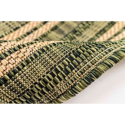 Green and Beige Flat Woven Indoor/Outdoor Runner Rug