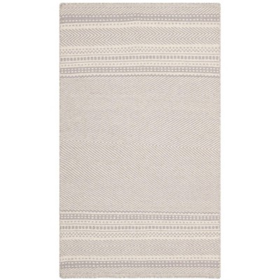 Gray and Ivory Wool Cotton Flat Woven Reversible Area Rug, 4' x 6'