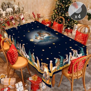 Christmas Tablecloth, Santa Claus and Christmas tree Stain-Resistant Table Cover for Dining Table Holiday Decor - 1 of 4