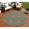 Olive Green Beige And Taupe Floral Washable Indoor Outdoor Area Rug - 2 of 4