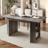 Farmhouse Dining Table for 6, 63 Inch  Wood Rustic Rectangle Kitchen Table with 4 Storage Shelves, Home Furniture Dining Table Grey - 4 of 4