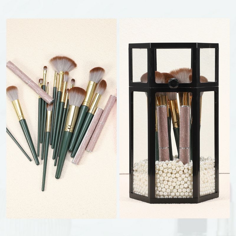 Unique Bargains Faux Pearl Decor Clear Dustproof Glass Makeup Brush Holder with Lid 1 Pc, 2 of 7