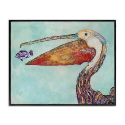 Stupell Industries Pelican with Purple Fish Framed Giclee Art