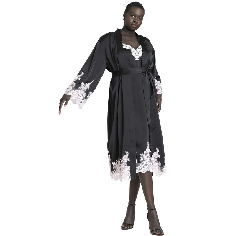 ELOQUII Women's Plus Size Lace And Satin Duster, 1 of 2