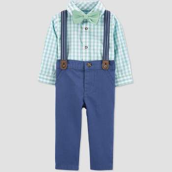 Carter's Just One You® Baby Boys' Gingham Suspender Top & Pants Set with Bow Tie - Green