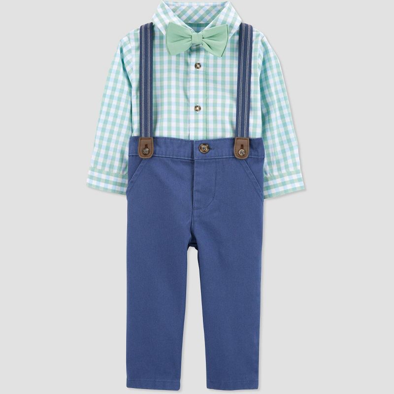 Carter's Just One You® Baby Boys' Gingham Suspender Top & Pants Set with Bow Tie - Green, 1 of 8