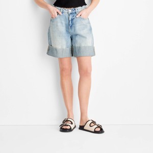 Women's Mid-Rise Wide Cuff Denim Shorts - Future Collective - 1 of 3