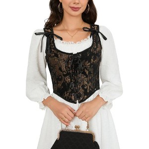Whizmax Women's Vintage Floral Corset Lace-Up Fishbone Print Vest Renaissance pirate costume Black gold 2XL - 1 of 4