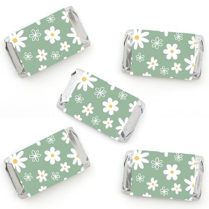 Big Dot of Happiness Sage Green Daisy Flowers - Mini Candy Bar Wrapper Stickers - Floral Party Small Favors - 40 Count - 1 of 4