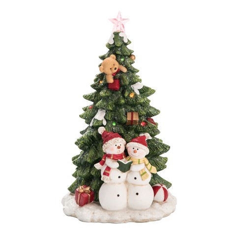 Transpac Ceramic 12 In Green Christmas Light Up Tree With Snowman Target