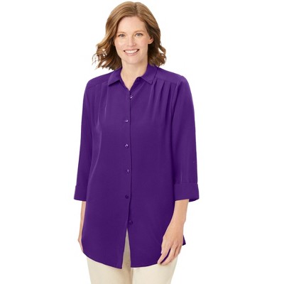 Woman Within No Iron Three-Quarter Sleeve Peachskin Shirt