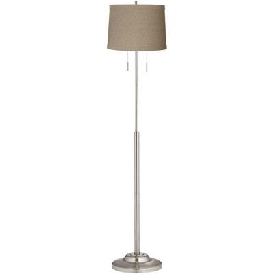 360 Lighting Modern Floor Lamp Brushed Nickel Natural Linen Drum Shade for Living Room Reading Bedroom Office