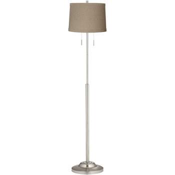 360 Lighting Abba Modern Floor Lamp Standing 66" Tall Brushed Nickel Silver Metal Natural Linen Drum Shade for Living Room Bedroom Office House Home