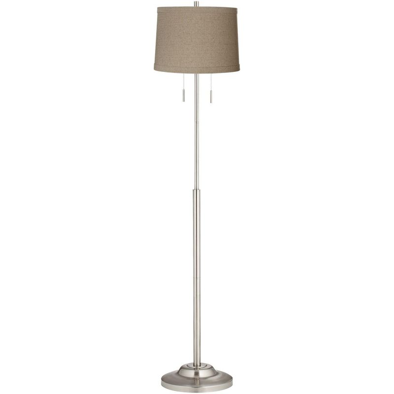 360 Lighting Abba Modern Floor Lamp Standing 66" Tall Brushed Nickel Silver Metal Natural Linen Drum Shade for Living Room Bedroom Office House Home, 1 of 5