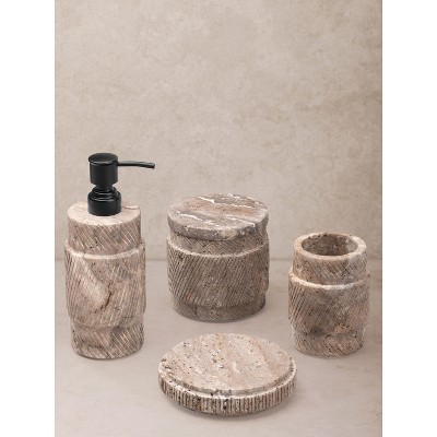 Tallinn Gray Travertine Bath Accessories, Set of 4