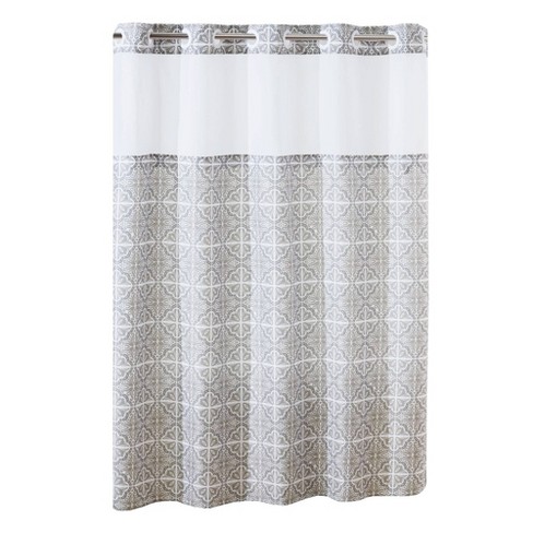 Missioi Medallion Shower Curtain With, White Hookless Shower Curtain With Liner