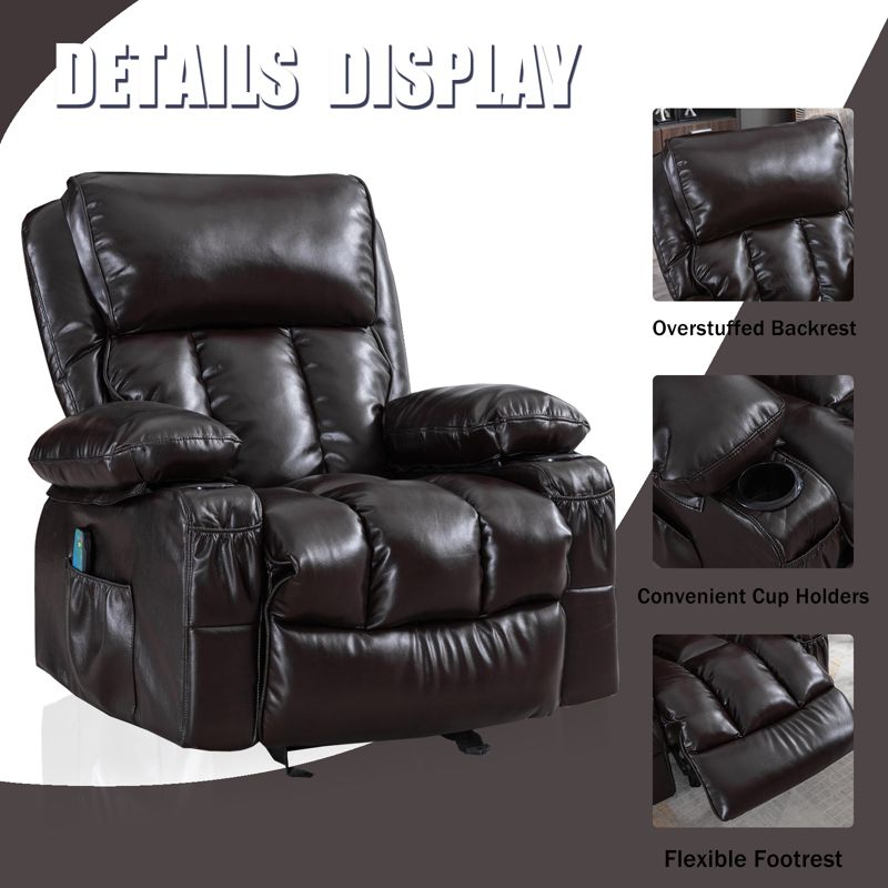 Heated Massage Recliner with Swing Function and Side Pockets - ModernLuxe, 5 of 8