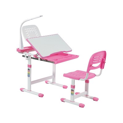 Mount-It! 26"" Kid's Desk with Chair LED Lamp and Book Holder Pink (MI-10213) 