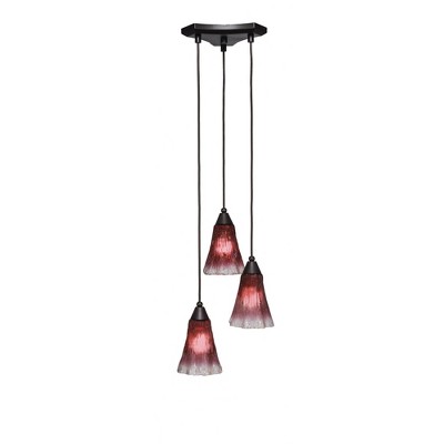 Toltec Lighting Europa 3 - Light Pendant in  Dark Granite with 5.5" Fluted Raspberry Crystal Shade