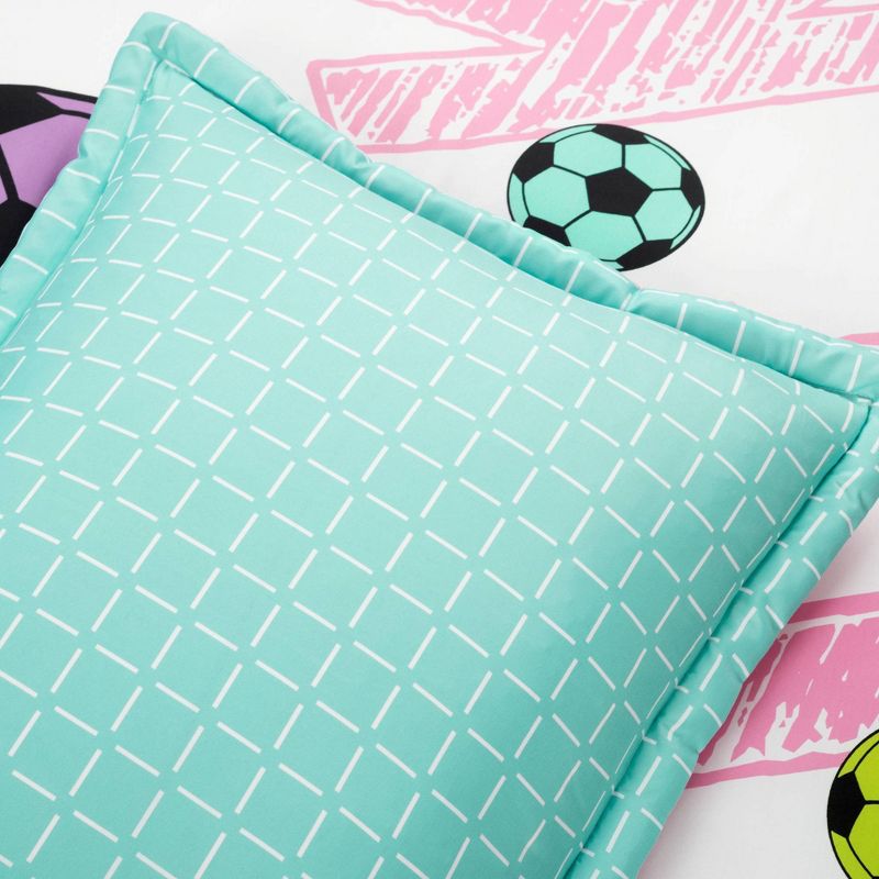 Kids' Girls Soccer Kick Reversible Oversized Comforter Bedding Set - Lush Décor, 5 of 8