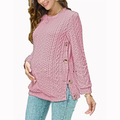 Maternity Nursing Pullover Sweater Double Split with Buttons