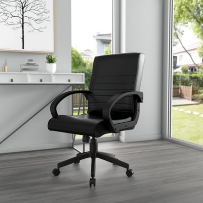 Black Ribbed Back High Back Swivel Task Chair with Fixed Arms