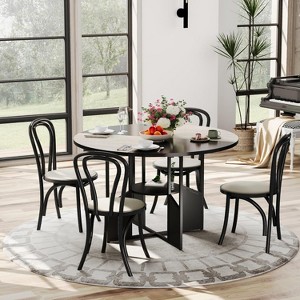 Round Dining Table for Dining Room, 59 Inch Wooden Kitchen Tables for 4-6, Dining Table with Wooden Table, Adjustable Feet, Metal,Wood and Black Base - 1 of 4