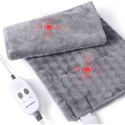 Weighted Heating Pad with 2 Massagers, 5lb Electric Heat Pad for Back, Neck & Shoulders, 12"x24" Grey with 3 Heat Levels & 3 Massage Modes