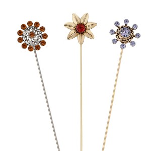 Anna-Kaci Vintage 3Pcs Long Stick Hat Pins Crystal Flower Butterfly and Pearl Details for Classic Hat Lapel and Scarf Accessorizing - 3pcs Daisy - 1 of 4