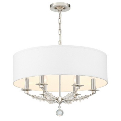 Mirage Polished Nickel 6-Light Chandelier with Hand Cut Crystal and Silk Shade