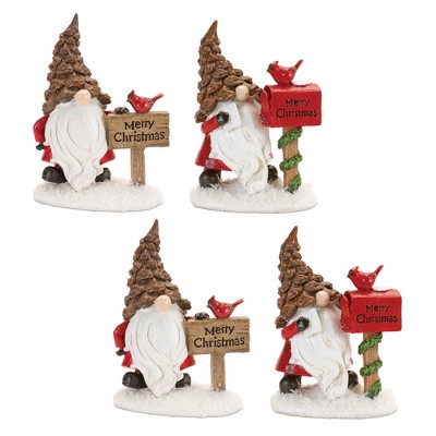 Festive Red and White Resin Santa Gnome Figurines Set