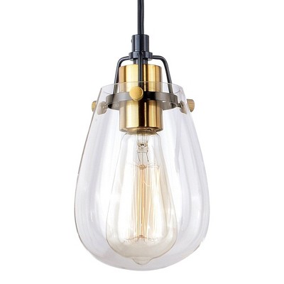 Kassidy 16'' Black and Brass Vintage Mini Pendant with Clear Glass