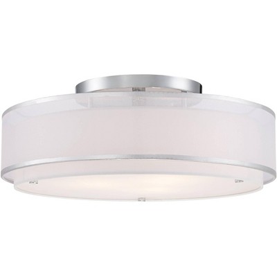 Possini Euro Design Modern Ceiling Light Flush Mount Fixture Sheer Organza Off White Double Drum 20" Wide for Bedroom Kitchen