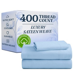 100% Cotton 400 Thread Count 4 Piece Sheet Set - Soft & Cozy Sateen Bed Sheets - CGK Linens - 1 of 4