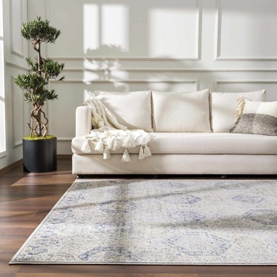 Burnettsville Beige and Blue Synthetic Rectangular Area Rug