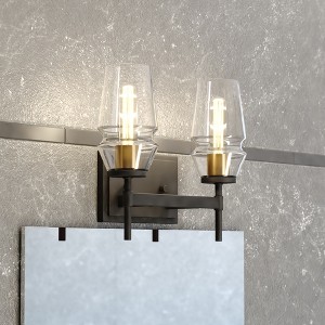 VAXCEL WarrenBlack and Brass Mid Century Modern Bathroom Vanity Wall Light Fixture Clear Glass - 1 of 4