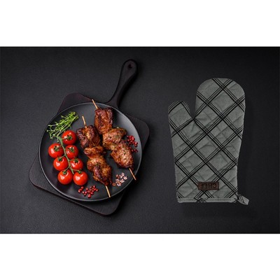 Anthracite Gray Cotton Oven Mitt with Plaid Design
