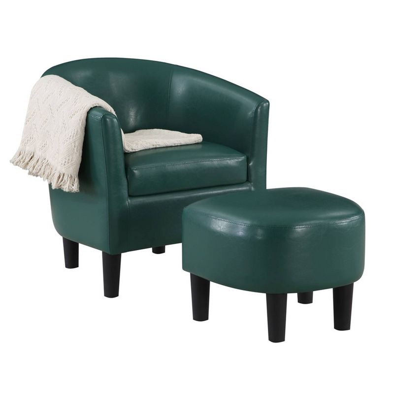 Breighton Home Take a Seat Churchill Accent Chair with Ottoman Forest Green Faux Leather, 3 of 10