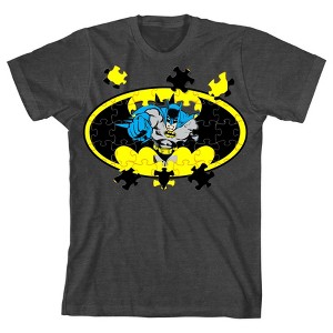 Batman Jigsaw Puzzle Bat Signal Youth Charcoal Heather Graphic Tee - 1 of 2