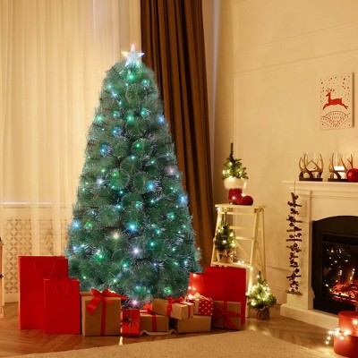 Costway 5FT/6FT/7FT Pre-Lit Fiber Optic Christmas Tree Xmas Decor with 148/185/226 Multi-Color LED Lights