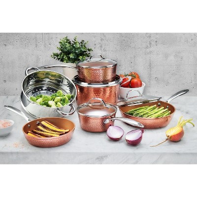Hammered Copper 15-Piece Nonstick Aluminum Cookware and Bakeware Set