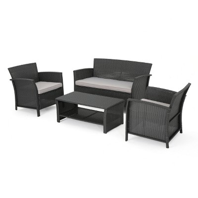 Christopher Knight Home Hannah Outdoor Wicker 4 Seater Chat Set with Cushions, Gray/Light Gray