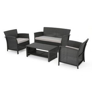 Christopher Knight Home Hannah Outdoor Wicker 4 Seater Chat Set with Cushions, Gray/Light Gray - 1 of 4