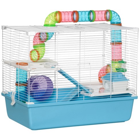 Pawhut 2-level Hamster Cage Rodent Gerbil House Mouse Mice Rat Habitat  Metal Wire With Exercise Wheel, Play Tubes, Water Bottle, Food Dishes &  Ladder : Target