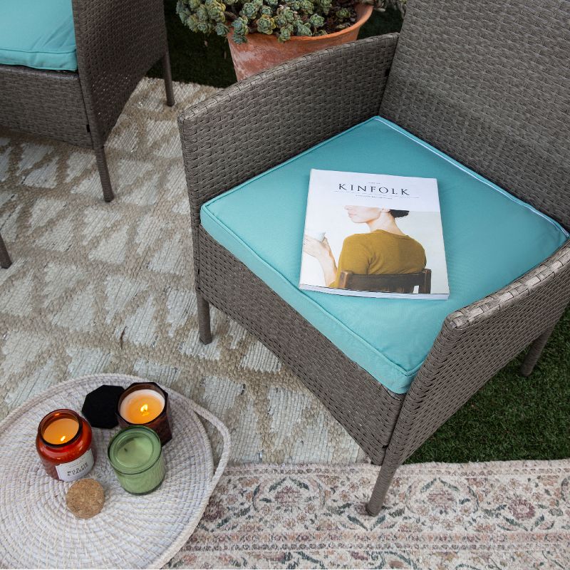 Barton 4 Pieces Outdoor Patio Furniture Set Conversation Sofa and Table Set, Gray/Aqua, 4 of 7