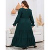 Plus Size Women's Long Sleeve Maxi Dress with Bell Sleeves Double Layer Hem Fall Casual Swing Dress with Pockets - 2 of 4