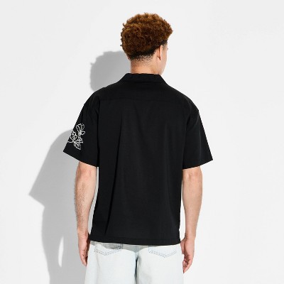 Мужские рубашки Original Use Men's Short Sleeve Embroidered Floral Button-Down Shirt - Original Use™ Black S — фото 3