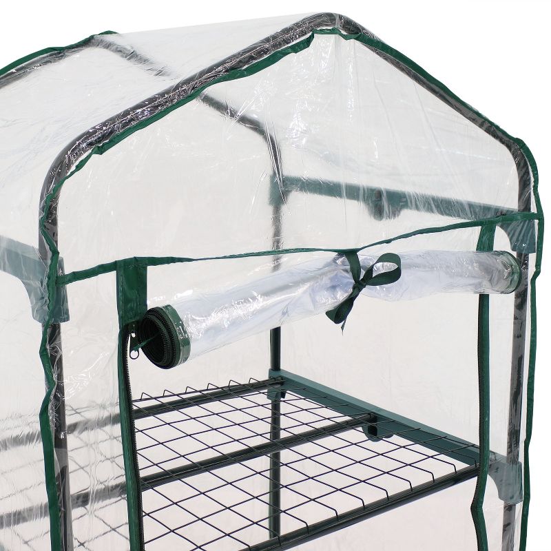 Sunnydaze Outdoor Portable Growing Rack 3-Tier Greenhouse with Roll-Up Door - 3 Shelves - Clear, 4 of 13